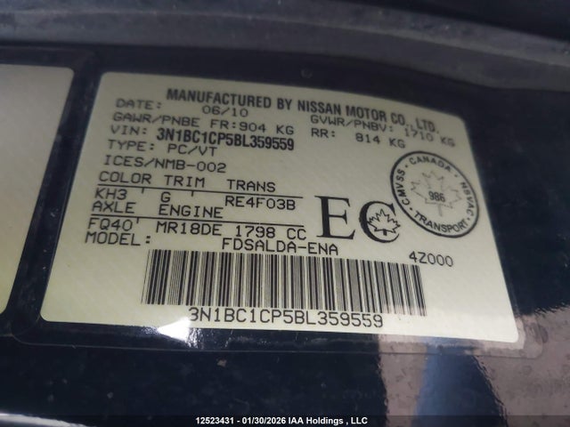 Aukcja sprzedaży 2011 Nissan Versa S/sl, vin: 3N1BC1CP5BL359559, numer aukcji: 12523431