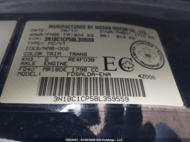 Aukcja sprzedaży 2011 Nissan Versa S/sl, vin: 3N1BC1CP5BL359559, numer aukcji: 12523431