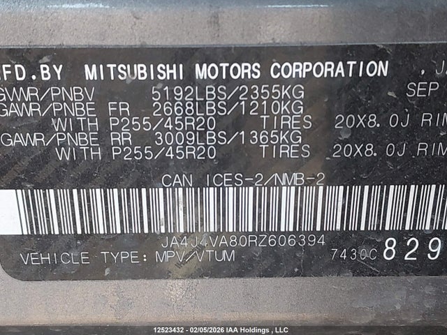JA4J4VA80RZ606394 Mitsubishi Outlander Se/black Edition/ralliart