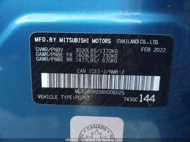 ML32AUHJ3NH006025 Mitsubishi Mirage Es/le