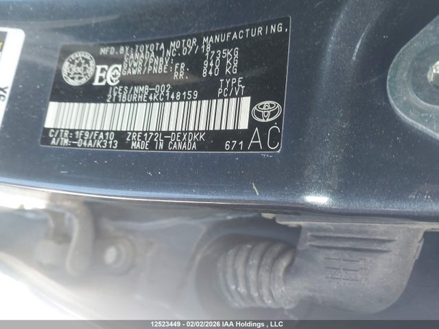 12523449 :رقم المزاد ، 2T1BURHE4KC148159 vin ، 2019 Toyota Corolla L/le/xle/se/xse مزاد بيع
