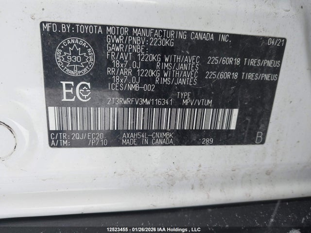 2T3RWRFV3MW116341 Toyota Rav4 Xle
