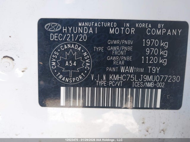 Aukcja sprzedaży 2021 Hyundai Ioniq, vin: KMHC75LJ9MU077230, numer aukcji: 12523470