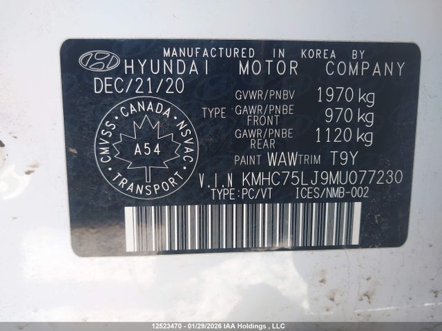 Aukcja sprzedaży 2021 Hyundai Ioniq, vin: KMHC75LJ9MU077230, numer aukcji: 12523470
