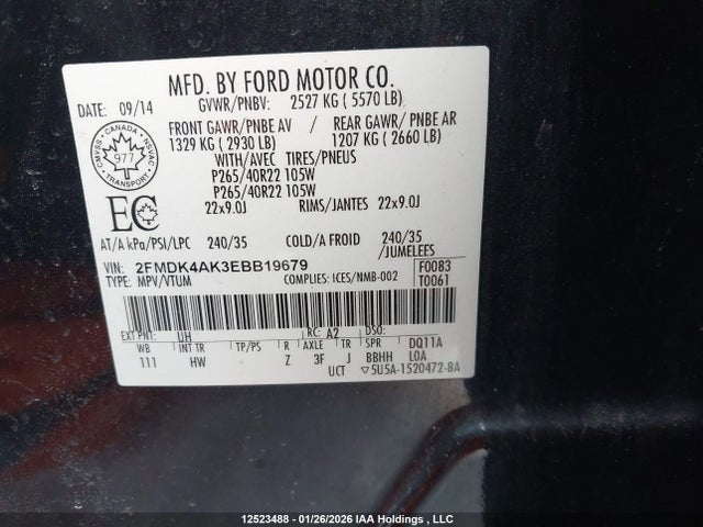 Aukcja sprzedaży 2014 Ford Edge Sport, vin: 2FMDK4AK3EBB19679, numer aukcji: 12523488