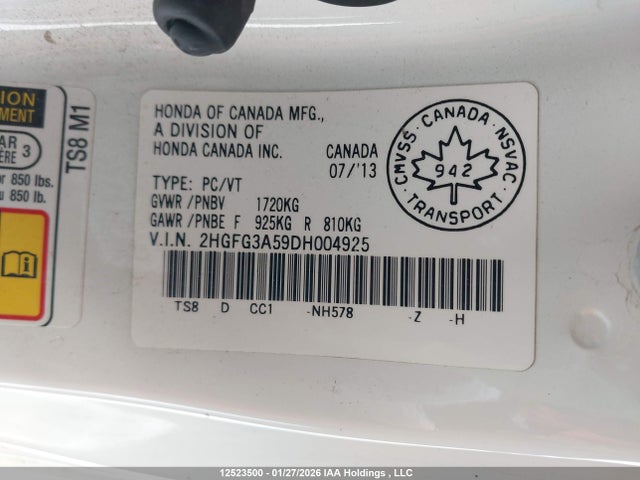 12523500 :رقم المزاد ، 2HGFG3A59DH004925 vin ، 2013 Honda Civic مزاد بيع