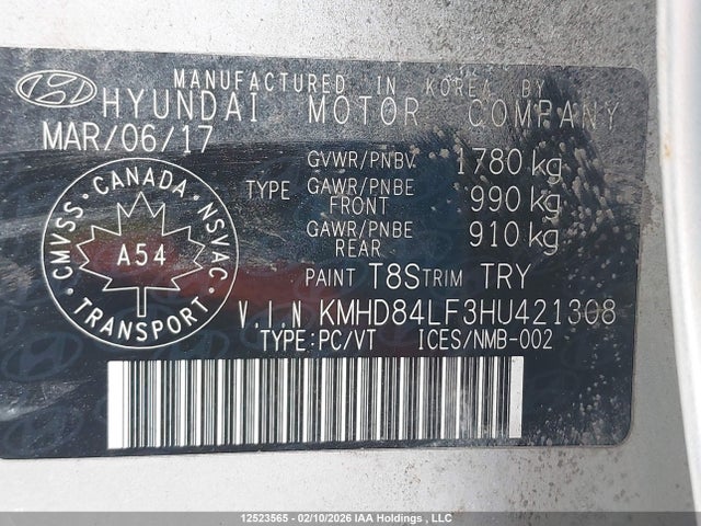 KMHD84LF3HU421308 Hyundai Elantra