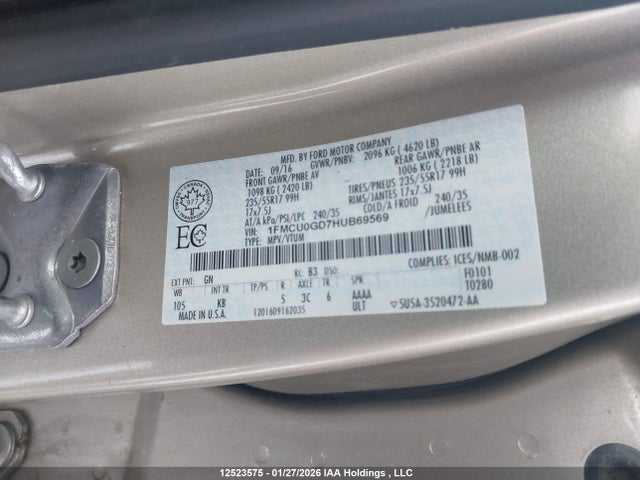 1FMCU0GD7HUB69569 Ford ESCAPE SE