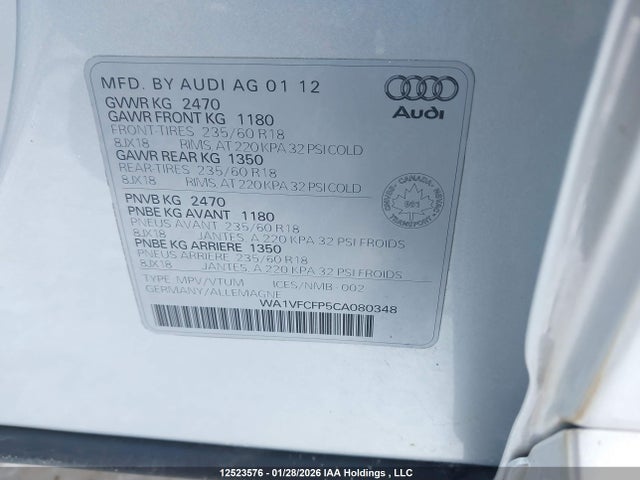 Aukcja sprzedaży 2012 Audi Q5 Prestige, vin: WA1VFCFP5CA080348, numer aukcji: 12523576