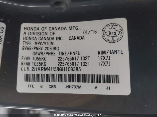 2HKRM4H58GH109385 Honda CR-V EX