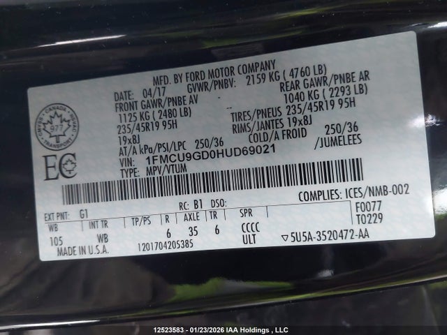 1FMCU9GD0HUD69021 Ford ESCAPE SE