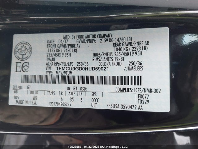 1FMCU9GD0HUD69021 Ford ESCAPE SE