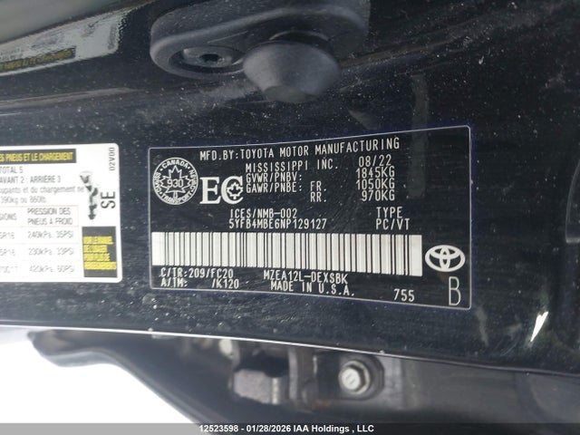 5YFB4MBE6NP129127 Toyota Corolla