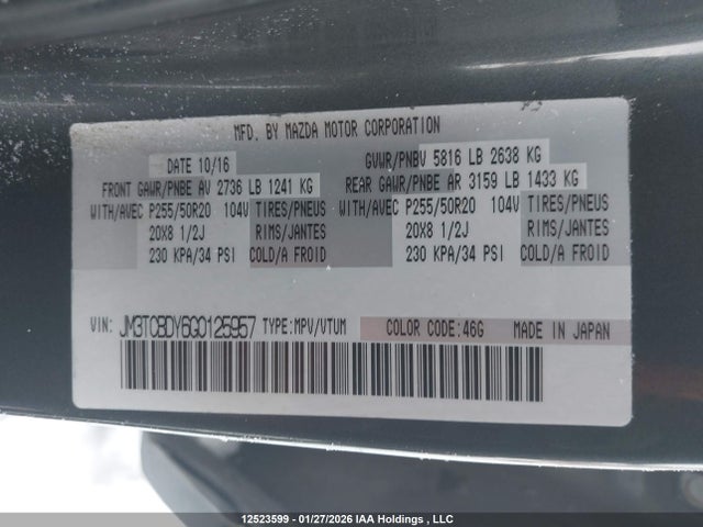 JM3TCBDY6G0125957 Mazda Cx-9 Grand Touring