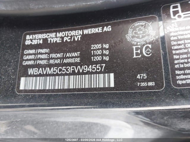 Aukcja sprzedaży 2015 Bmw X1 Xdrive35i, vin: WBAVM5C53FVV94557, numer aukcji: 12523607