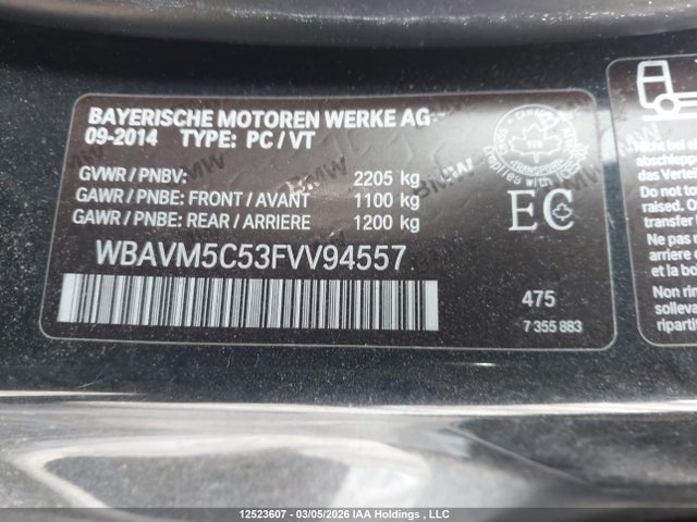 Aukcja sprzedaży 2015 Bmw X1 Xdrive35i, vin: WBAVM5C53FVV94557, numer aukcji: 12523607