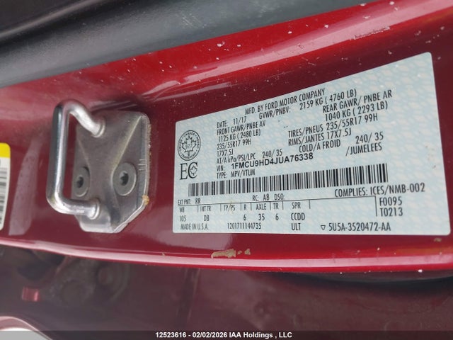 1FMCU9HD4JUA76338 Ford ESCAPE SEL