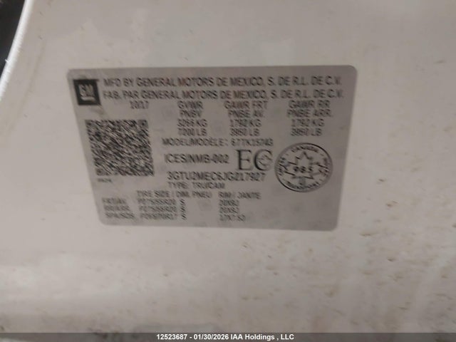 3GTU2MEC6JG217927 GMC Sierra K1500 Sle