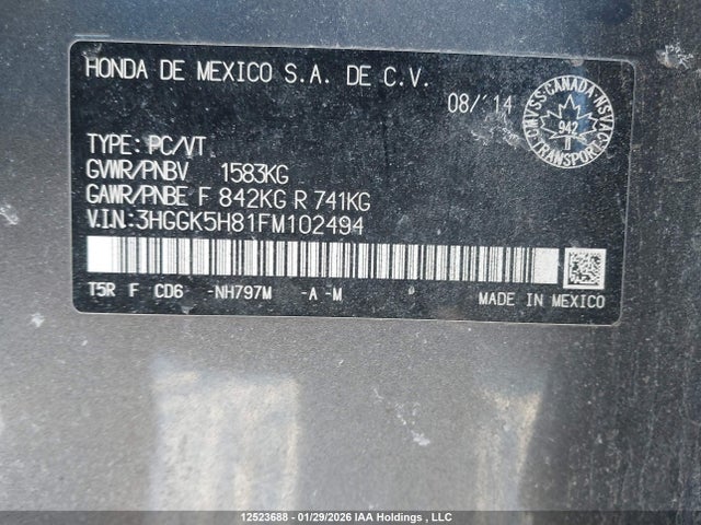 3HGGK5H81FM102494 Honda Fit