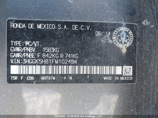 3HGGK5H81FM102494 Honda Fit