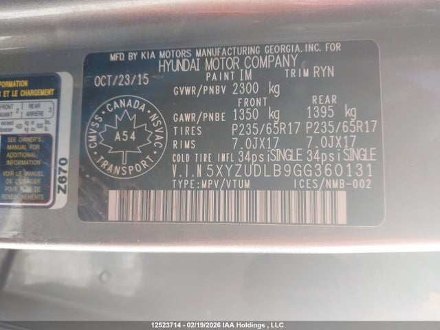 5XYZUDLB9GG360131 Hyundai SANTA FE SPORT
