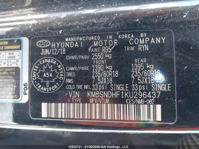 KM8SNDHF1KU296437 Hyundai Santa Fe Xl Luxury