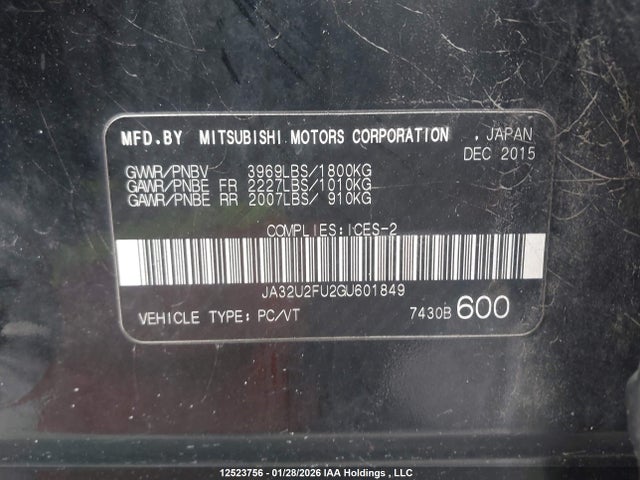 Mitsubishi Lancer Es/se Ltd 2016 JA32U2FU2GU601849 Image 9