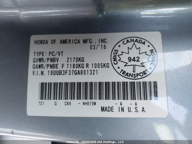 19UUB3F37GA801321 Acura TLX