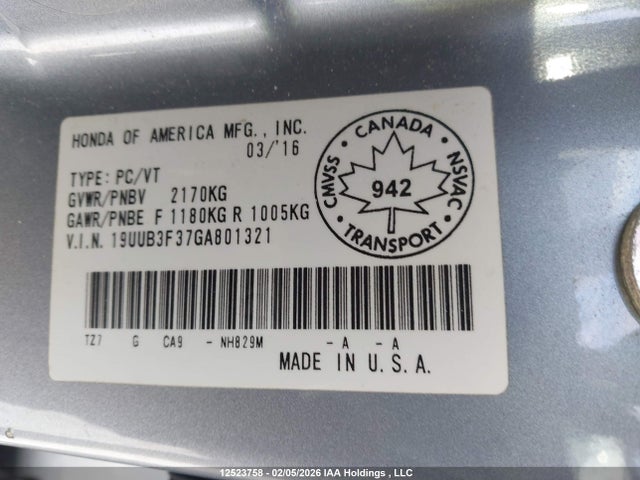 19UUB3F37GA801321 Acura TLX