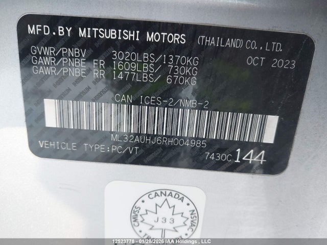 ML32AUHJ6RH004985 Mitsubishi MIRAGE ES