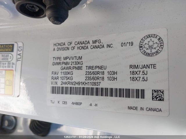 2HKRW2H91KH110937 Honda Cr-v Touring