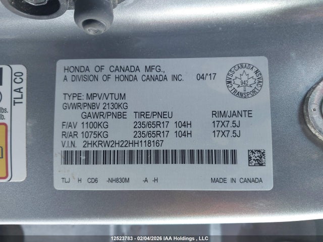 2HKRW2H22HH118167 Honda CR-V