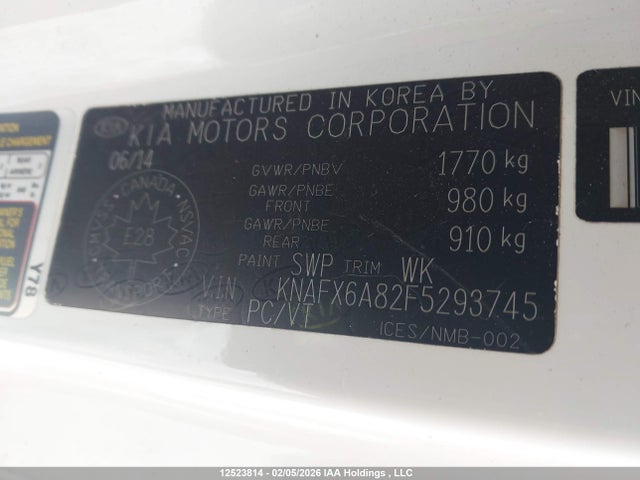 KNAFX6A82F5293745 KIA Forte Koup 2.0l Ex