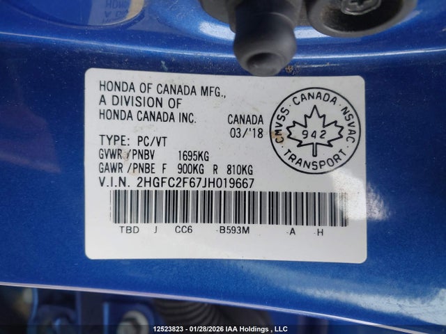 2018 Honda Civic Se მანქანა იყიდება აუქციონზე, vin: 2HGFC2F67JH019667, აუქციონის ნომერი: 12523823