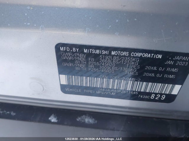 Aukcja sprzedaży 2023 Mitsubishi Outlander Le/le Premium/noir/se/sel, vin: JA4J4UA83PZ611645, numer aukcji: 12523830