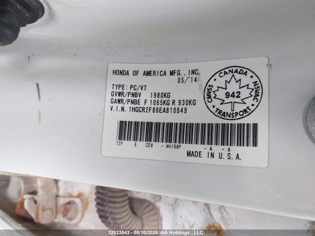 Aukcja sprzedaży 2014 Honda Accord Ex-l, vin: 1HGCR2F86EA810649, numer aukcji: 12523843