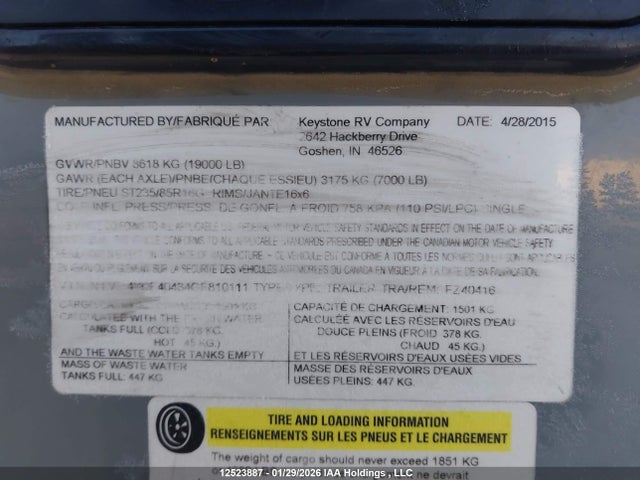 4YDF40434GF810111 Keystone Fuzion