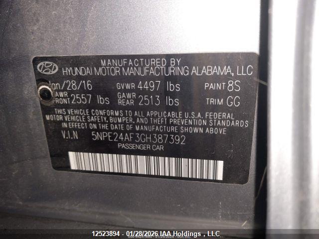Продаж на аукціоні авто 2016 Hyundai Sonata, vin: 5NPE24AF3GH387392, номер лоту: 12523894