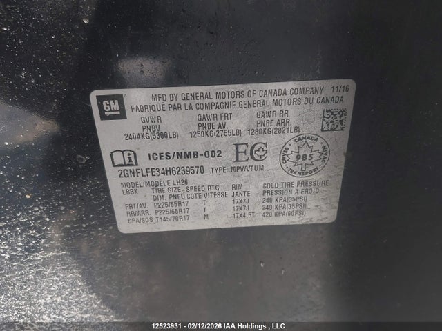 2017 Chevrolet Equinox 1lt მანქანა იყიდება აუქციონზე, vin: 2GNFLFE34H6239570, აუქციონის ნომერი: 12523931