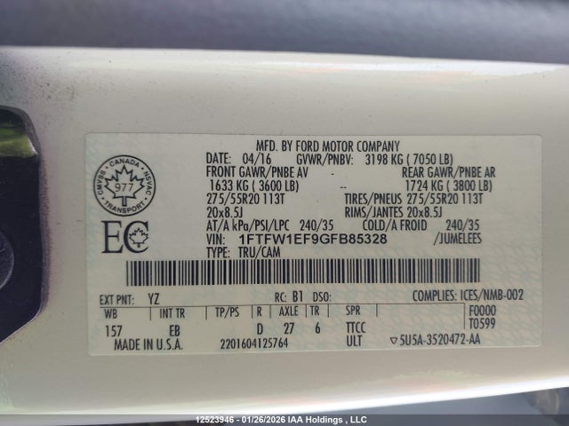 Ford F-150 Lariat 2016 1FTFW1EF9GFB85328 Image 19
