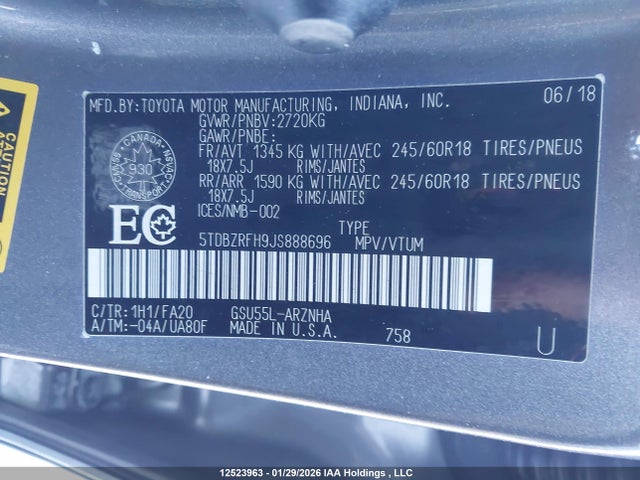 Toyota 2gr-fks 2018 5TDBZRFH9JS888696 Image 9