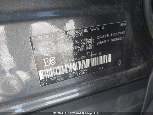 2024 Toyota Rav4 Le მანქანა იყიდება აუქციონზე, vin: 2T3B1RFV5RC451092, აუქციონის ნომერი: 12523983