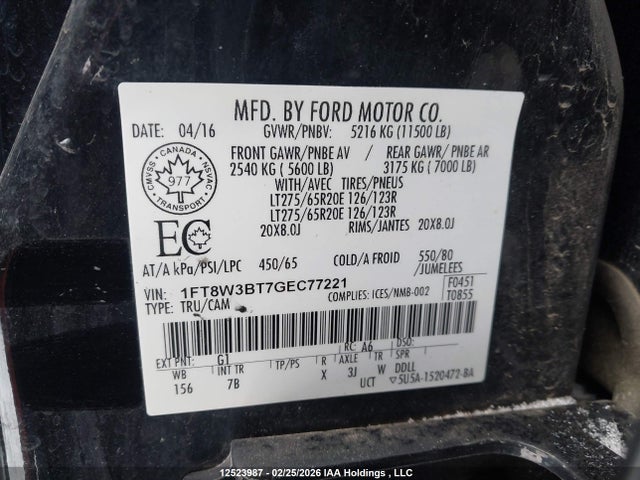 Aukcja sprzedaży 2016 Ford F-350 Lariat, vin: 1FT8W3BT7GEC77221, numer aukcji: 12523987