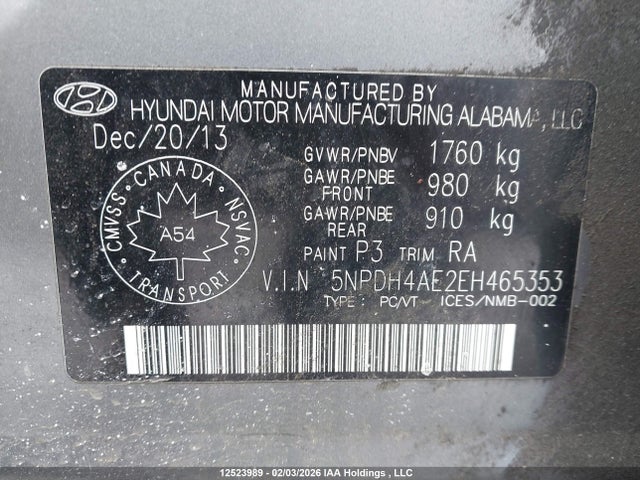 Aukcja sprzedaży 2014 Hyundai Elantra, vin: 5NPDH4AE2EH465353, numer aukcji: 12523989