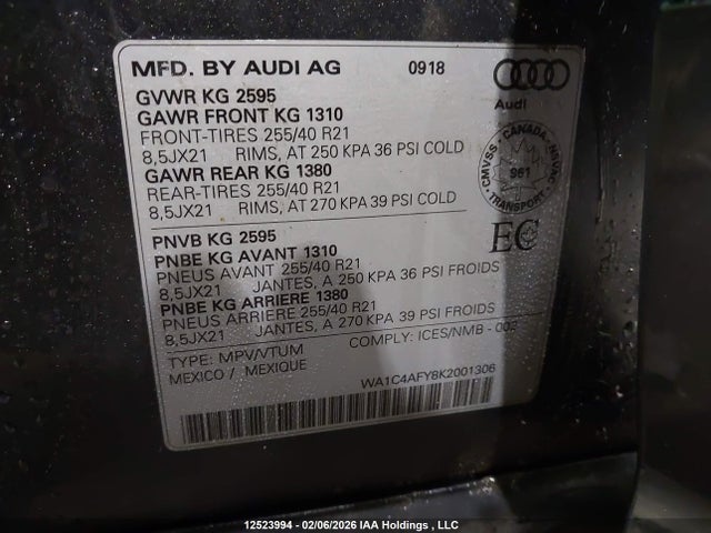WA1C4AFY8K2001306 Audi Sq5 Prestige