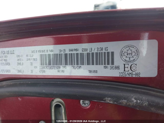 1C6RR7KT1KS721620 Dodge RAM 1500