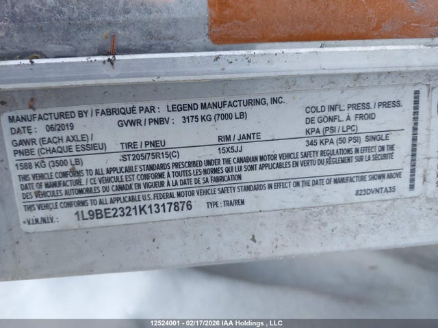 Legend Other 2019 1L9BE2321K1317876 Image 9