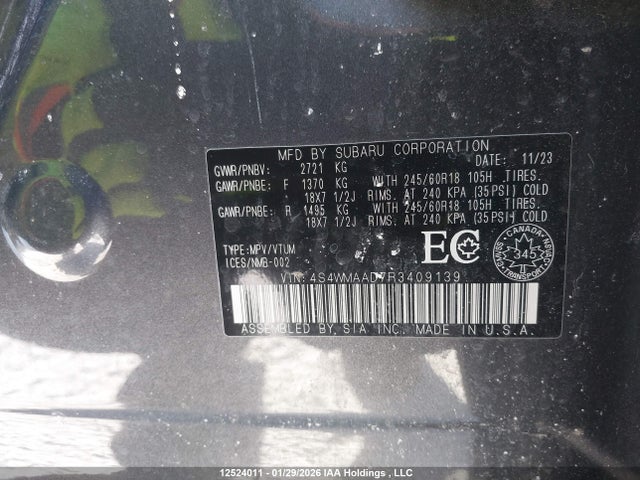 4S4WMAAD7R3409139 Subaru Ascent