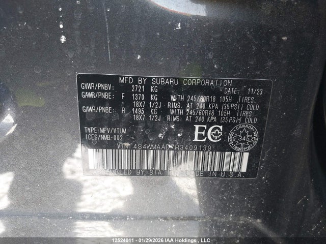 4S4WMAAD7R3409139 Subaru Ascent