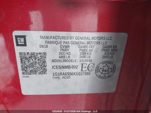 1G1RA6S56KU107980 Chevrolet VOLT LT